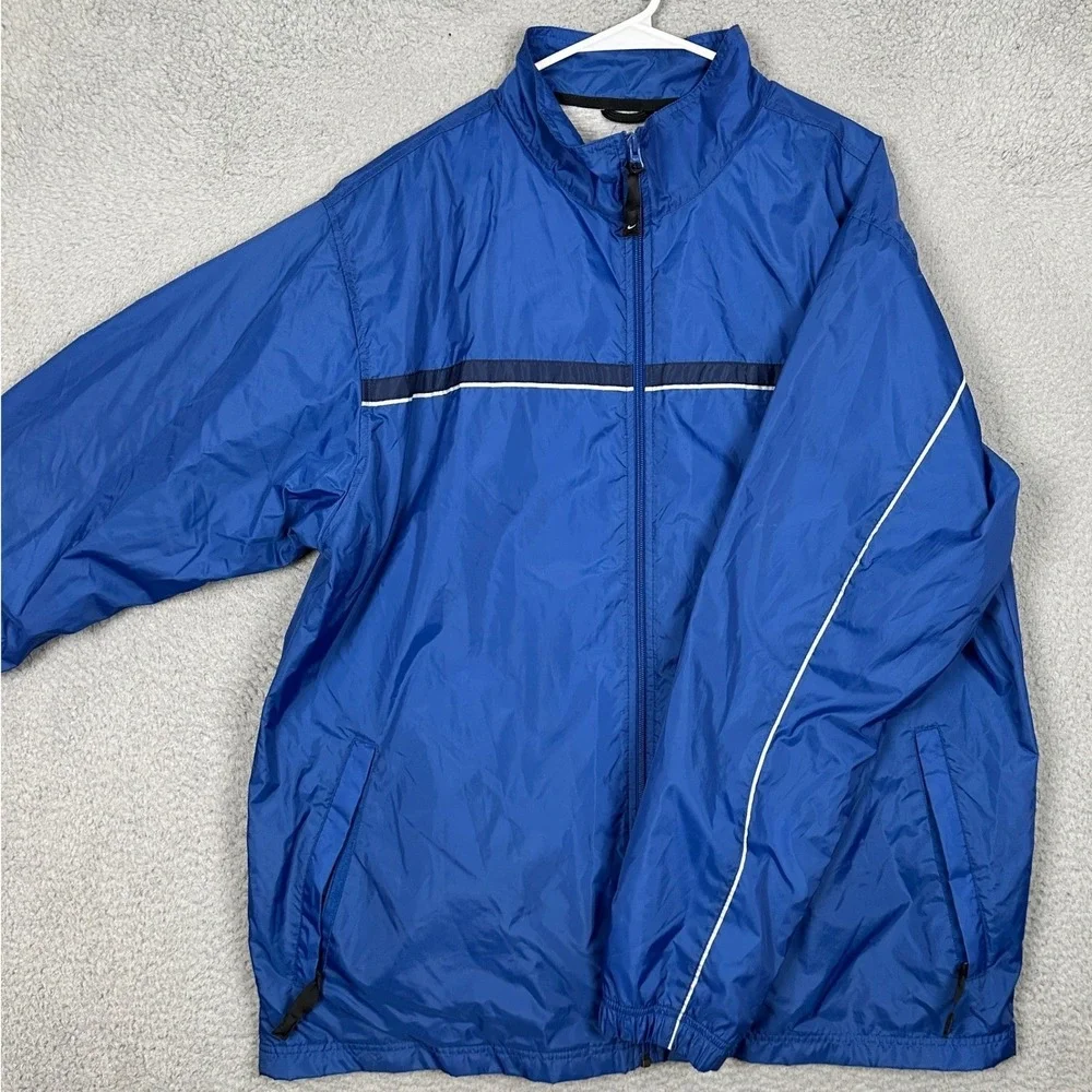 Nike Sportswear Jacket Mens XL Blue Windbreaker Lined Full Zip Mock Neck Swoosh